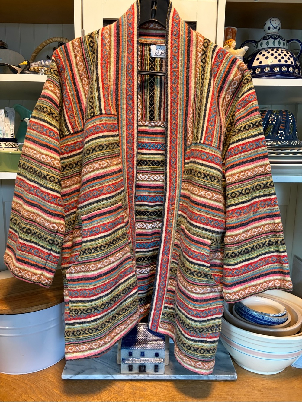 Zig Zag Asian Collection woven Multi-Color Kimono Jacket Size Small